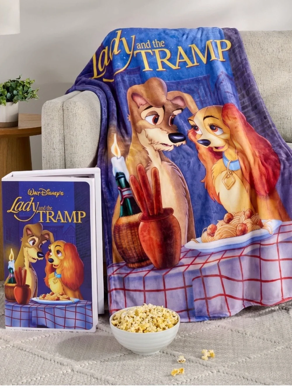 Disney Lady and Tramp Silk Throw in VHS collectible box